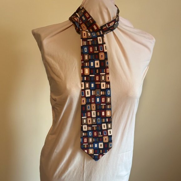 Gattonero 100% Italian silk tie with retro square pattern colourful design - Picture 4 of 4
